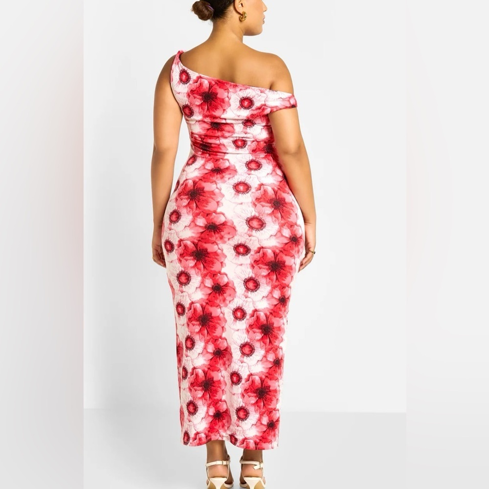 Off-Shoulder Red Floral Maxi Dress